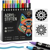 Napi Paint Pens - Marqueurs - Stylos acryliques - Dual pointe - 24 couleurs - Pour Adultes et Enfants - Incl. 2 Modèles de mandalas