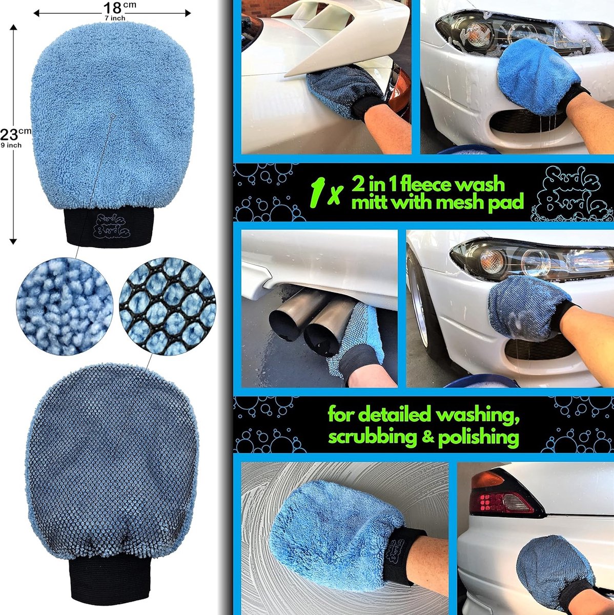 Premium Autowasset 8-delig | Detailleringshandschoenen, Microvezelhanddoekenset, Wielreinigingsborstel, Detailleringsborstels. Professionele Detailaccessoires voor Exterieur en Interieur