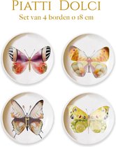 Bordy's gebaksbord ⌀18cm (set van 4) - vlinders - dessertbord - La dolce vita di una farfalla - gebaksbordjes