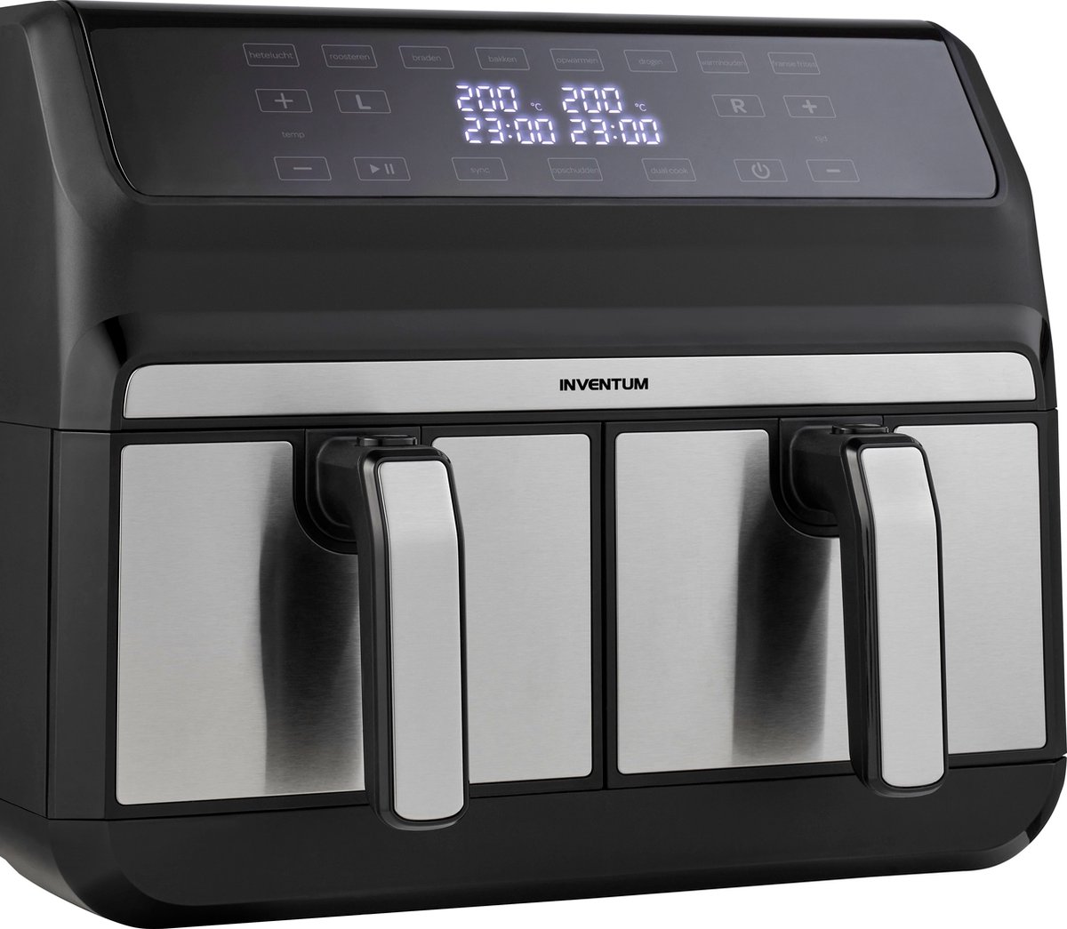 Afbeelding 3 van Inventum GF800HLD - Dubbele airfryer - Hetelucht friteuse - 2 x 4 liter - 8 programma's - Dual cook functie - 80 tot 200 graden - PFAS vrij - 1700 watt - Zwart/RVS