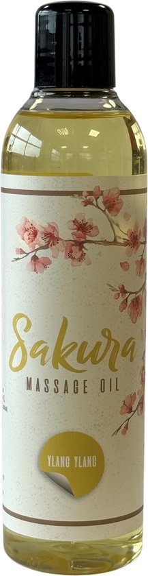 Sakura | Massageolie | 250 ml | Ylang Ylang Aroma | Natuurlijke Ingrediënten | Hoge Kwaliteit | Prikkelt Zintuigen | Diepe Hydratatie | Verzachting voor de huid | Rijk aan Voedingsstoffen en Antioxidanten | Zijdezachte Textuur