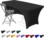 Elastaan tafelkleed 183 cm x 75 cm, 6ft polyester rechthoekig tafelkleed met open rug rekbaar tafelkleed bruiloft keukendecoratie - zwart