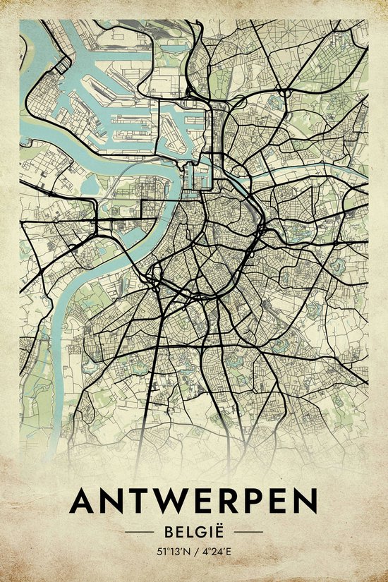 Anvers Affiche Vintage | Anvers : carte | Carte de Anvers | Affiche de la ville | 61x91cm | Décoration murale | Affiche murale | Convient pour l'encadrement