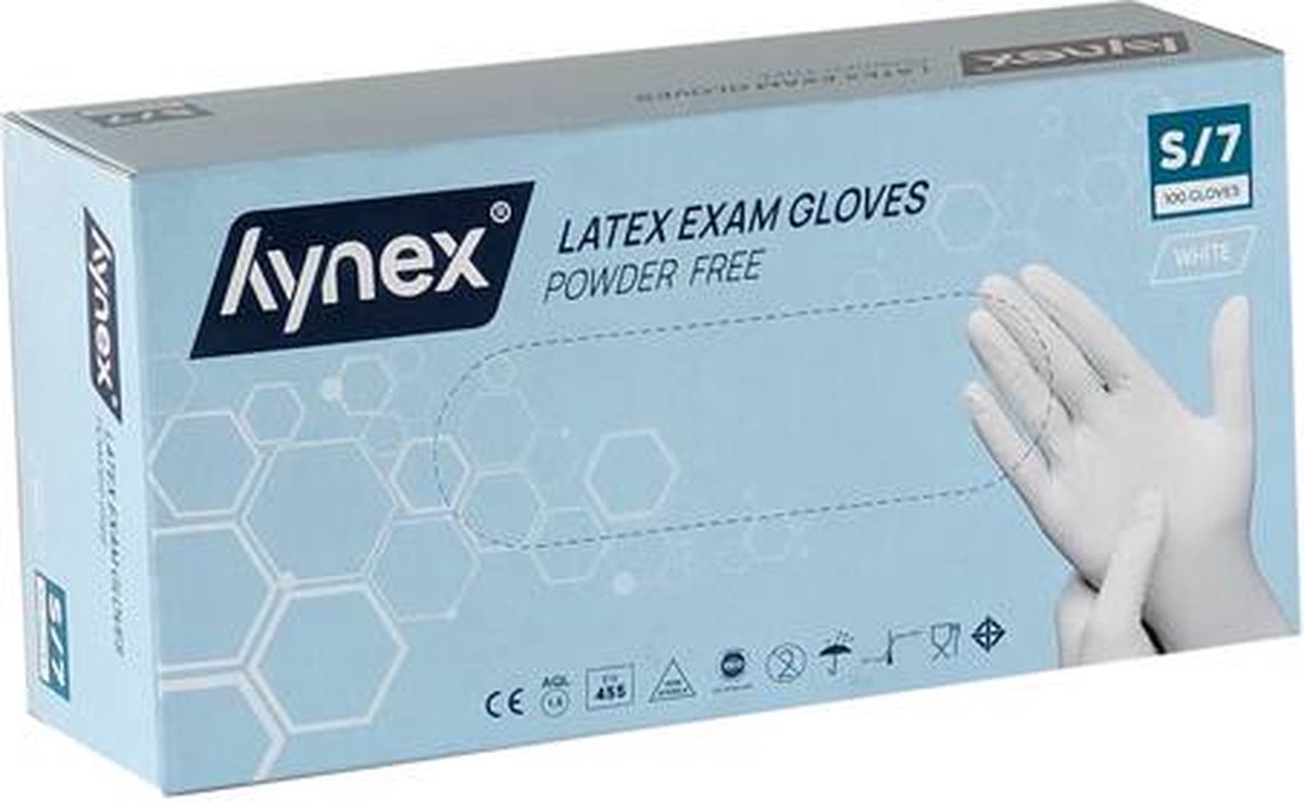 Goedkoopste Hynex latex handschoenen maat S Wit poedervrij - 5,0gr MD - 100/box