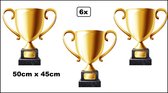 6x Wanddecoratie troffee beker 50cm x 45cm - Karton - EK voetbal sport Cup troffee beker kampioen