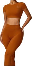 June Spring - Legging de Sport - Taille S/Small - Couleur - Cognac - Haute qualité - Anti-humidité - Souple - Confortable - Lifting des fesses - Anti-cellulite