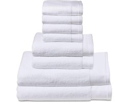 Handdoeken, set van 8 in wit, premium hotel & spa-kwaliteit, 2 douchehanddoeken 70 x 140 cm, 2 handdoeken 40 x 70 cm, 4 gezichtsdoeken 30 x 30, 100% fijnste katoen, 600 g/m², Made in Portugal, duurzaam