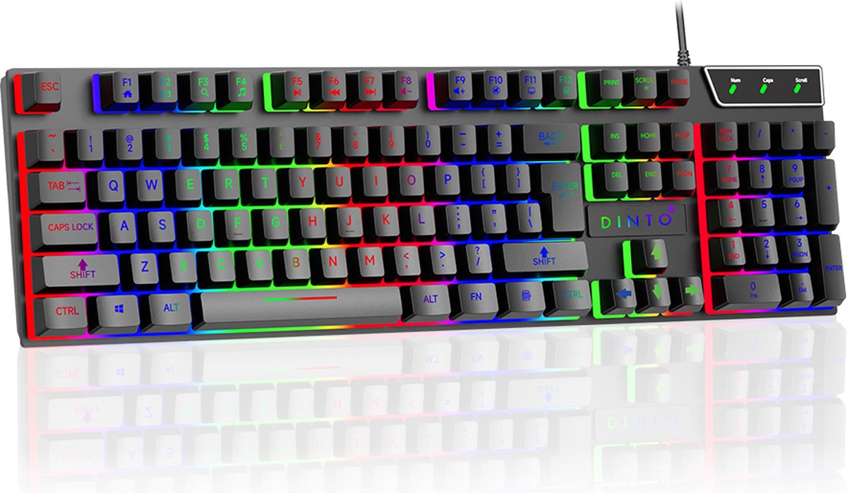 DINTO® Gaming Toetsenbord - Gaming keyboard - Led RGB - QWERTY - Zwart - DINTO