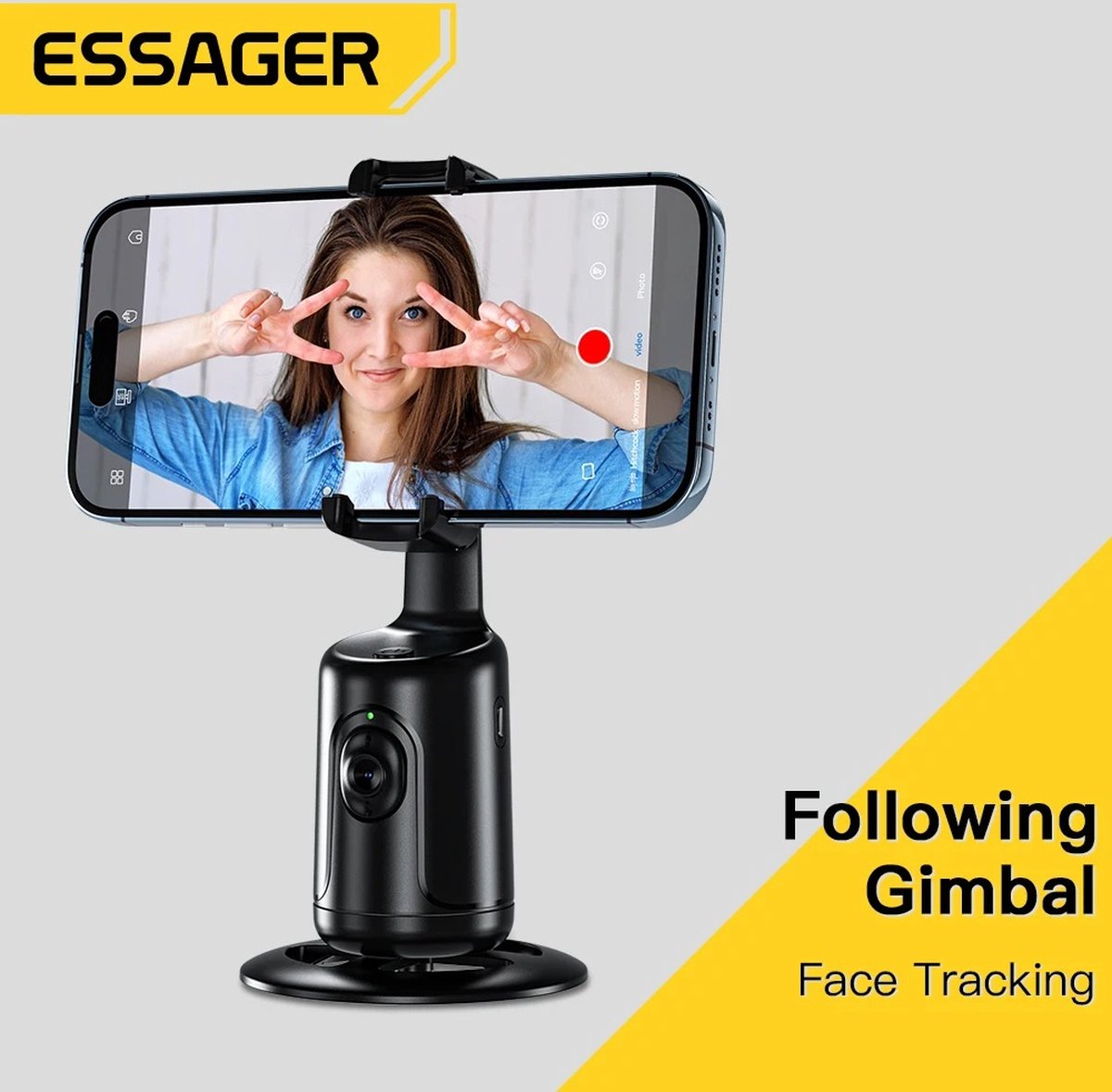 Glowhub -Face Tracking 360 Tripod - Smart AI Camera - Handsfree - 360 Face Tracking - Roterend En Volgt Beweging - Te Gebruiken Met Of Zonder Tripod - Video's Opnemen - Tik Tok Video's Opnemen - Gebaarherkenning Voor Starten en Pauzeren - Livestreams