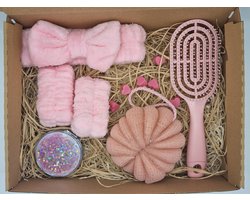 RituwellGift Geschenkset Vrouwen - Nr. 5 |- Kerstpakket Vrouw - Cadeau voor Vrouw - Verwenpakket - Cadeaupakket - Giftset - Verjaardag - Moederdag - Hooftband, Polsbanden, Haarborstel, Badspons, Spiegel - Valentijn Cadeautje voor Haar - Vriendin