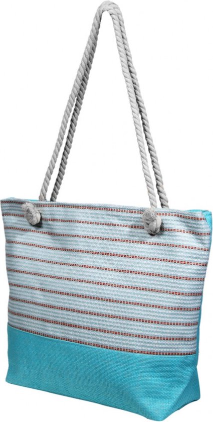 noTrash2003 Trendy strandtas/weekend/shopper/badtas-blauw/wit marine in maritieme stijl, multicolor, ca. 49 x 34,5 x 9,5 cm, strandtas