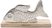 Riviera Maison Servethouder staand met houten plateau en zilveren vis - RM Fish Decoratieve servettenhouder