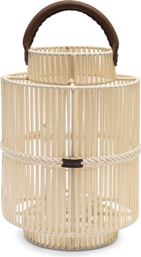 Riviera Maison Lantaarn windlicht rond handgevlochten 45 cm hoog - Bartolome Outdoor lantaarn voor binnen of buiten met handvat