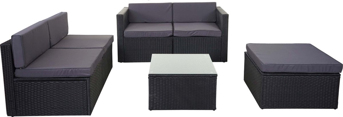 Cosmo Casa Poly Rattan Set - Tuin/Lounge - Set - Sofa - Antraciet - Bekleding - Donkergrijs