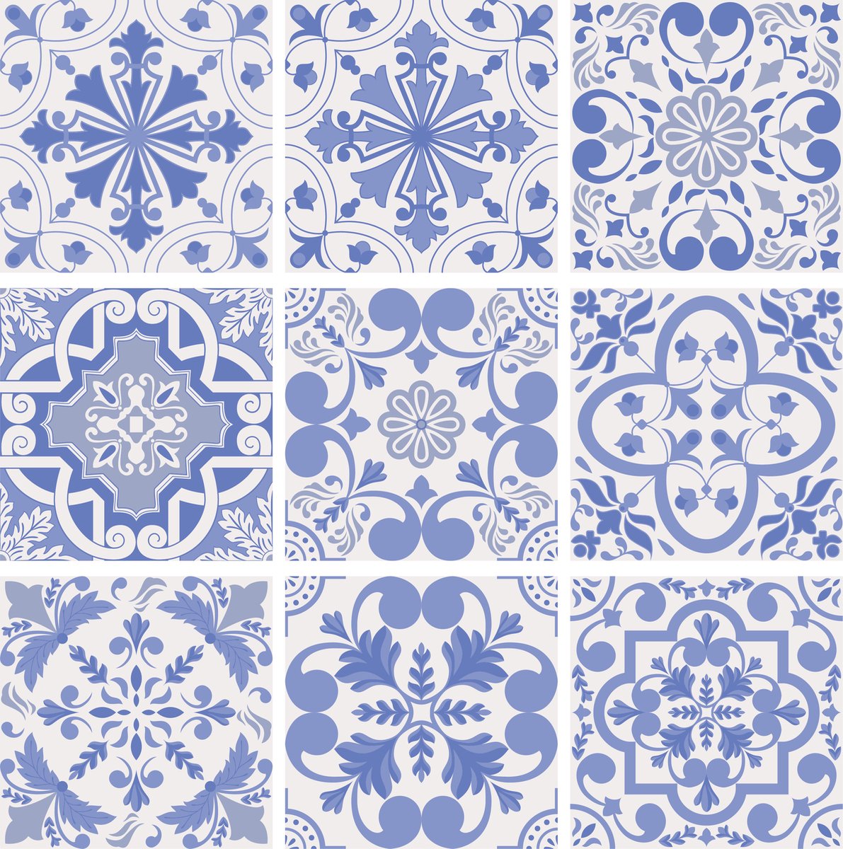 Set van 9 tegelstickers Portugal - Portugese vintage motieven kleur blauw - voor badkamertegels, keukentegels en toilettegels - zelfklevend - Peel en stick - decoratiestickers, DIY, plakfolie stickers