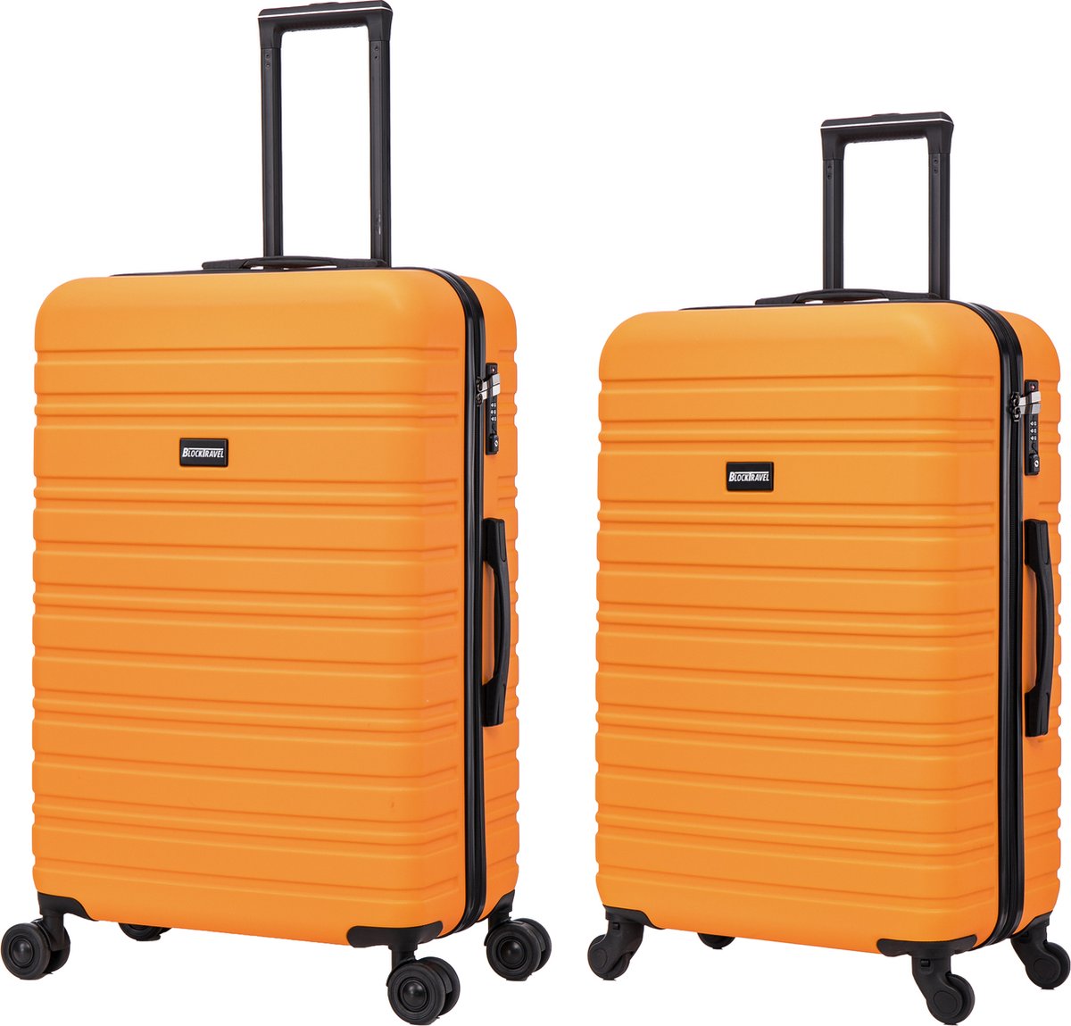 BlockTravel kofferset 2 delig ABS ruimbagage met dubbele wielen 74 en 95 liter - inbouw TSA slot - oranje