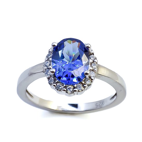 Prometida/ Iconic Oval-Cut Royal Blue Halo Bague de fiançailles/ Sterling Argent 925/ Princes Diana/ voir la vidéo