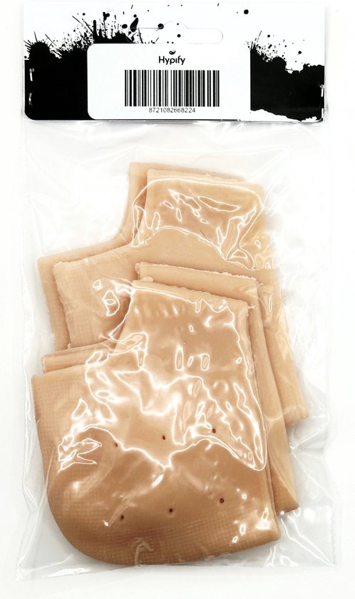 Verpakking met meerdere beige siliconen hielbeschermers met perforaties. Merk: Hypify.