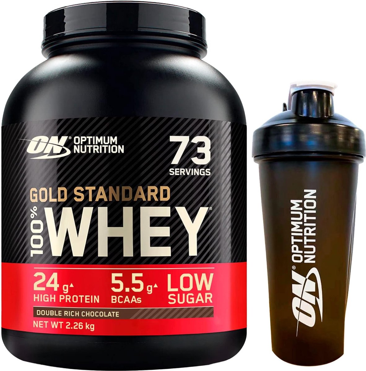 Goedkoopste Optimum Nutrition Gold Standard 100 Whey Protein Bundel – Double Rich Chocolate Proteine Poeder ON Shakebeker – 2270 gram (71 servings