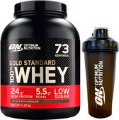Optimum Nutrition Gold Standard 100% Whey Protein Bundle – Poudre de protéines de chocolat double riche + ON Shake Cup – 2270 grammes (71 portions)
