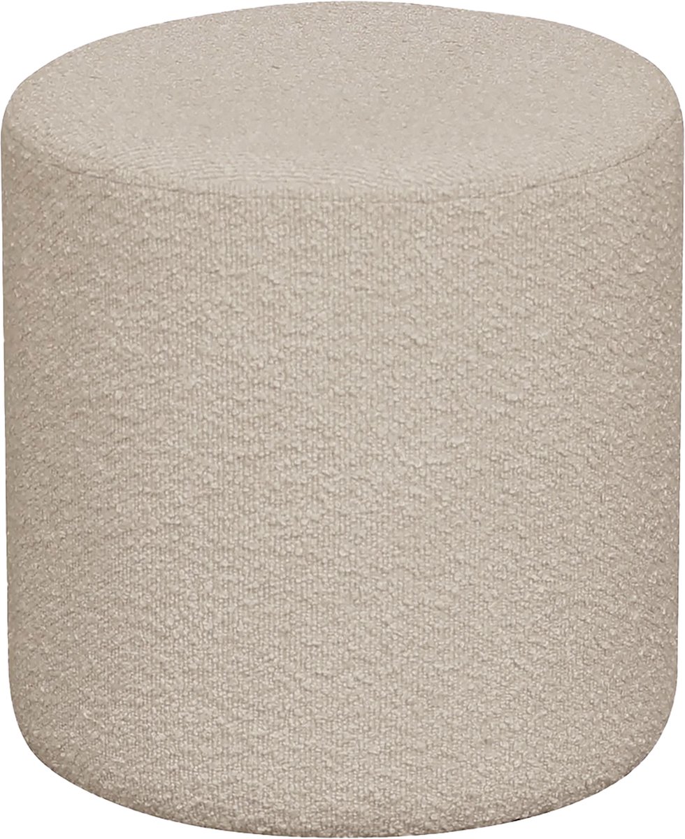 Artichok Jip Poef Beige - Bouclé - Ronde Poef - Voetenbankje - Ronde Bijzettafel - Ø 34 x 36 cm