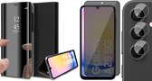 Hoesje geschikt voor Samsung Galaxy A25 / A24 - Privacy Screenprotector Volledig Dekkend Glas & Camera - Spiegel Book Case Zwart
