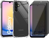 Hoesje geschikt voor Samsung Galaxy A25 / A24 - 2x Privacy Screenprotector Volledig Dekkend Glas - Shockproof Transparant