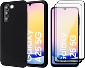 Hoesje geschikt voor Samsung Galaxy A25 / A24 - 2x Screenprotector Volledig Dekkend Glas - Mat Back Case Zwart