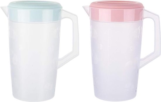 Waterkan/sapkan transparant/mintgroen met deksel 2 liter kunststof