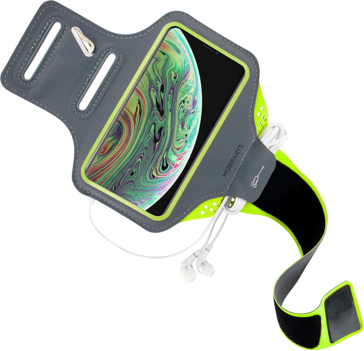 Mobiparts Telefoonhoesje geschikt voor Telefoonhouder Hardlopen Apple iPhone XS Sport Hoesje Neopreen | Mobiparts Comfort Fit Sportarmband - Neon Green | Groen