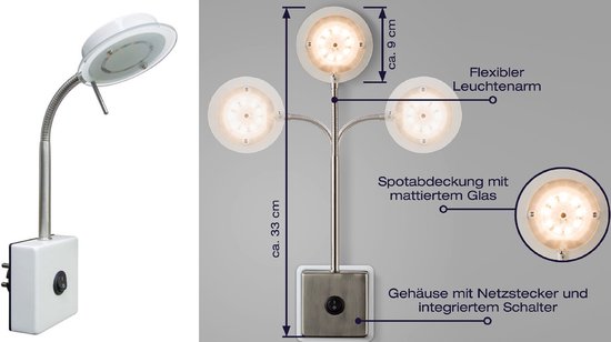 Trango Stekkerlamp 2604 in wit mat incl. 5 Watt warm wit 3000K LED module lamp, wandlamp, leeslamp, keukenlamp, nachtlampje, keukenlamp, fitting lamp
