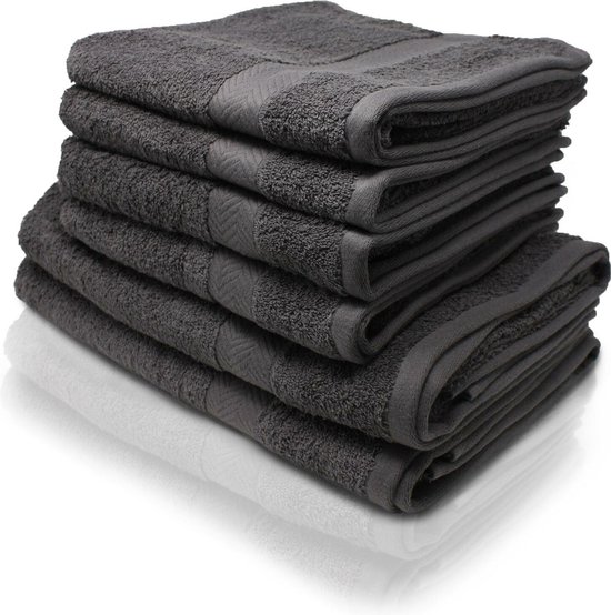 Sorprese Handdoeken Set - Set van 6 - 4x Handdoek 50x100 cm en 2x Badhanddoek 70x140 cm - 500 g/m² - 100% Katoen - Antraciet