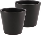 DK Design Bloempot/plantenpot - 2x - Vinci - zwart mat - voor kamerplant - D13 x H15 cm