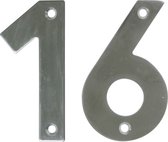 AMIG Huisnummer 16 - massief Inox RVS - 10cm - incl. bijpassende schroeven - zilver