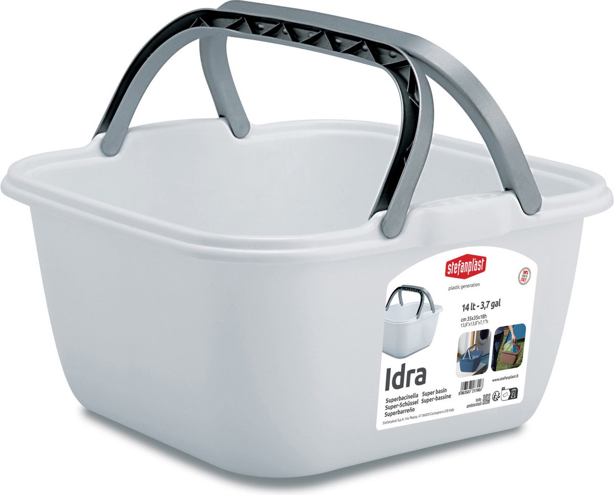 Goedkoopste Stefanplast Wasmand/draagmand/teil met hengsel - kunststof - 14 Liter - wit - 35 x 35 x 18 cm - Schoonmaak/huishoud teilen