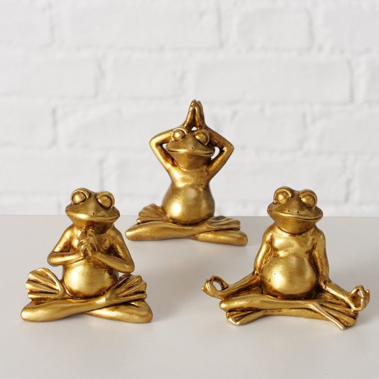 Set van 3 goudkleurige kikkertjes in yogahoudingen
