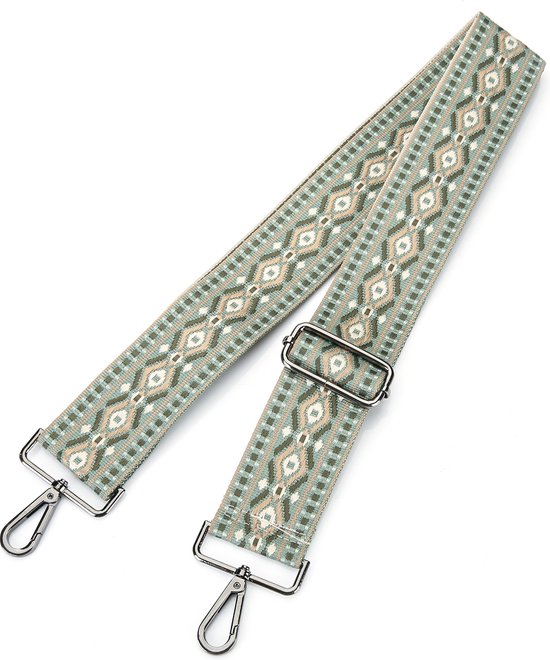 Bag strap green - Ibiza - zilver metaal - schouderband - tassenriem - tasriem- schouderriem- Tas hengsel - Tassen band - cameratas band - cross body - verstelbare riem - bag belt - handtas bandje