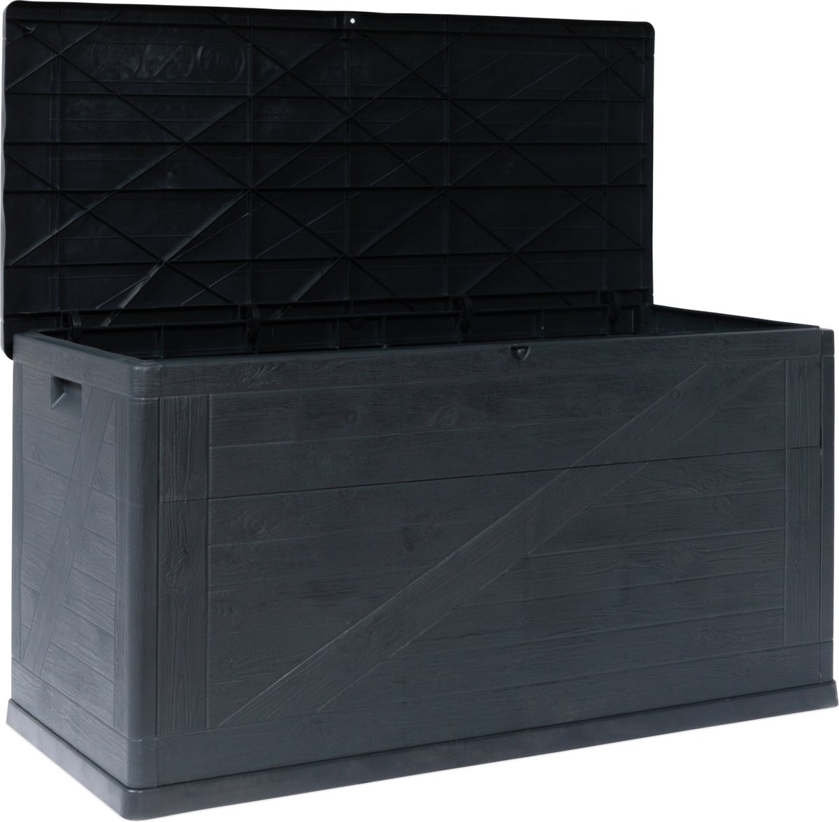 Bol.com Toomax Wood opbergbox met deksel - 420L - Antraciet - Kunststof - Waterdichte kussenbox voor buiten in de tuin aanbieding