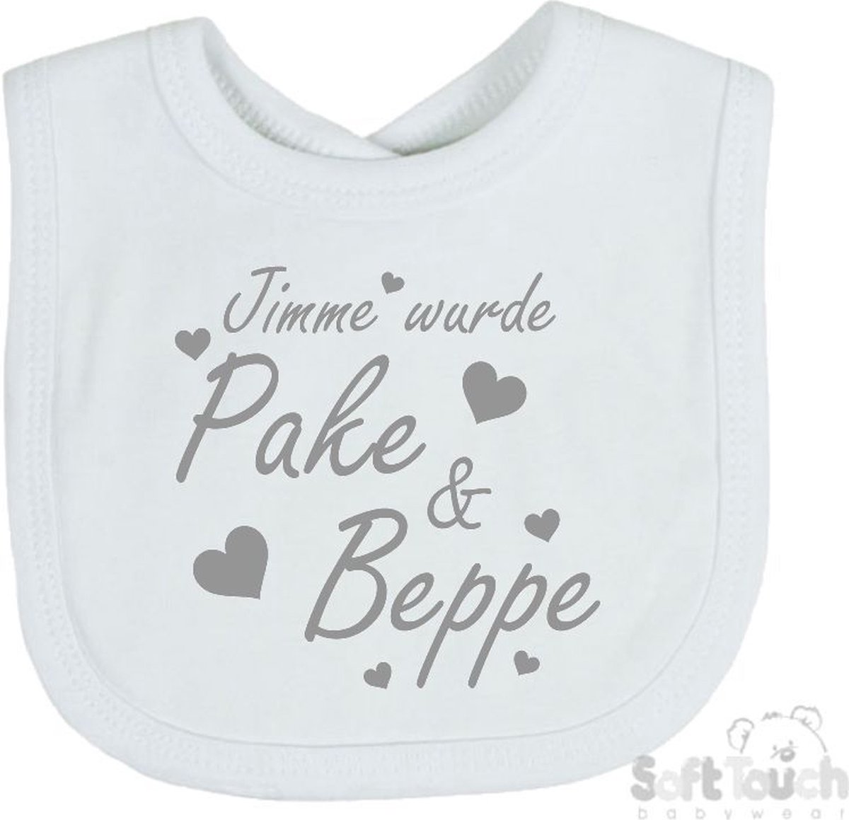Goedkoopste 100 katoenen Slab Slabber Slabbetje Jimme wurde Pake & Beppe met hartjes zwangerschapsaankondiging Fries Unisex Katoen Wit/grijs Maat 33 x 22 cm