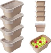 Set de 4 boîtes de conservation alimentaires de 750 ml avec couvercle adaptées au micro-ondes et au lave-vaisselle. Récipients marron avec couvercle sans BPA.