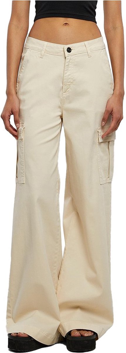 Urban Classics High Waist Wide Leg Twill Cargobroek Taille 28 inch Ivoorkleurig