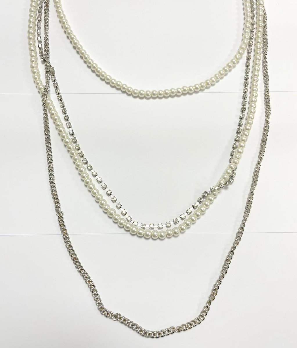 Ketting - Multi layered - Met imitatieparels en zirkonia steentjes - Damesdingetjes