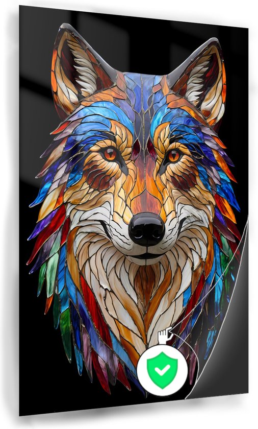 Wolf glas in lood poster - Stained glass poster - Muurdecoratie wolf - Vintage posters - Posters slaapkamer - Decoratie slaapkamer - 40 x 60 cm