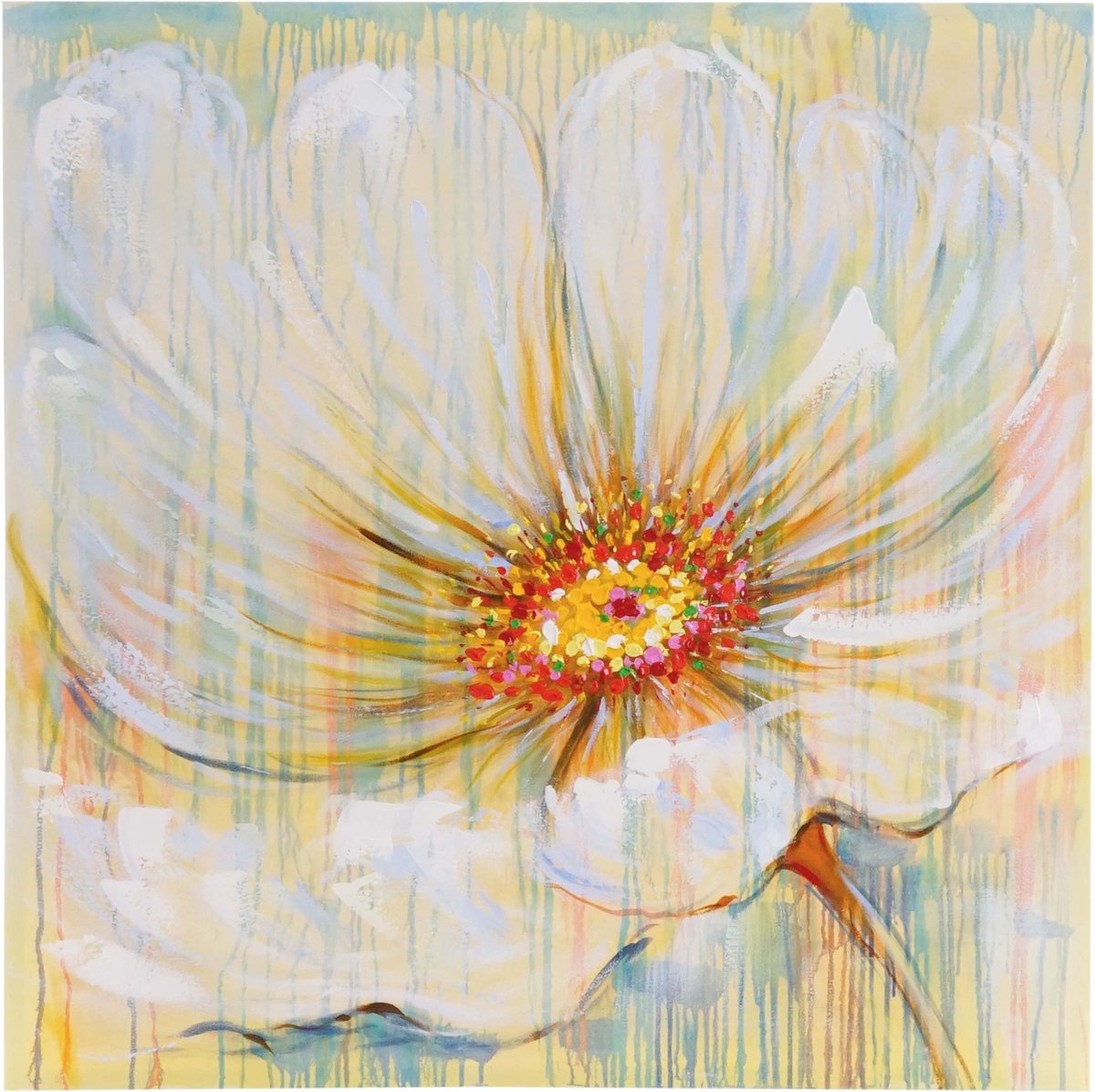 Cosmo Casa Olieverfschilderij - Witte Bloem - 100% Handgeschilderd - Muurschildering - Schilderij XL - 100x100cm