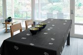 Luxe Stof Bedrukt Tafelzeil – Tafelkleed – Tafellaken – Afwasbaar – Duurzaam – 140 x 300 cm – Bloem Zwart