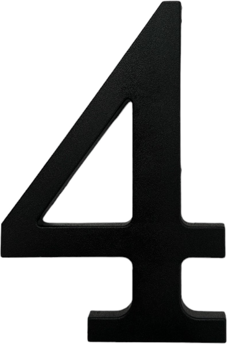 Huisnummer Zwart Nummer 4 - Groot 17,5 cm XL - Mat Zwart - Kunststof
