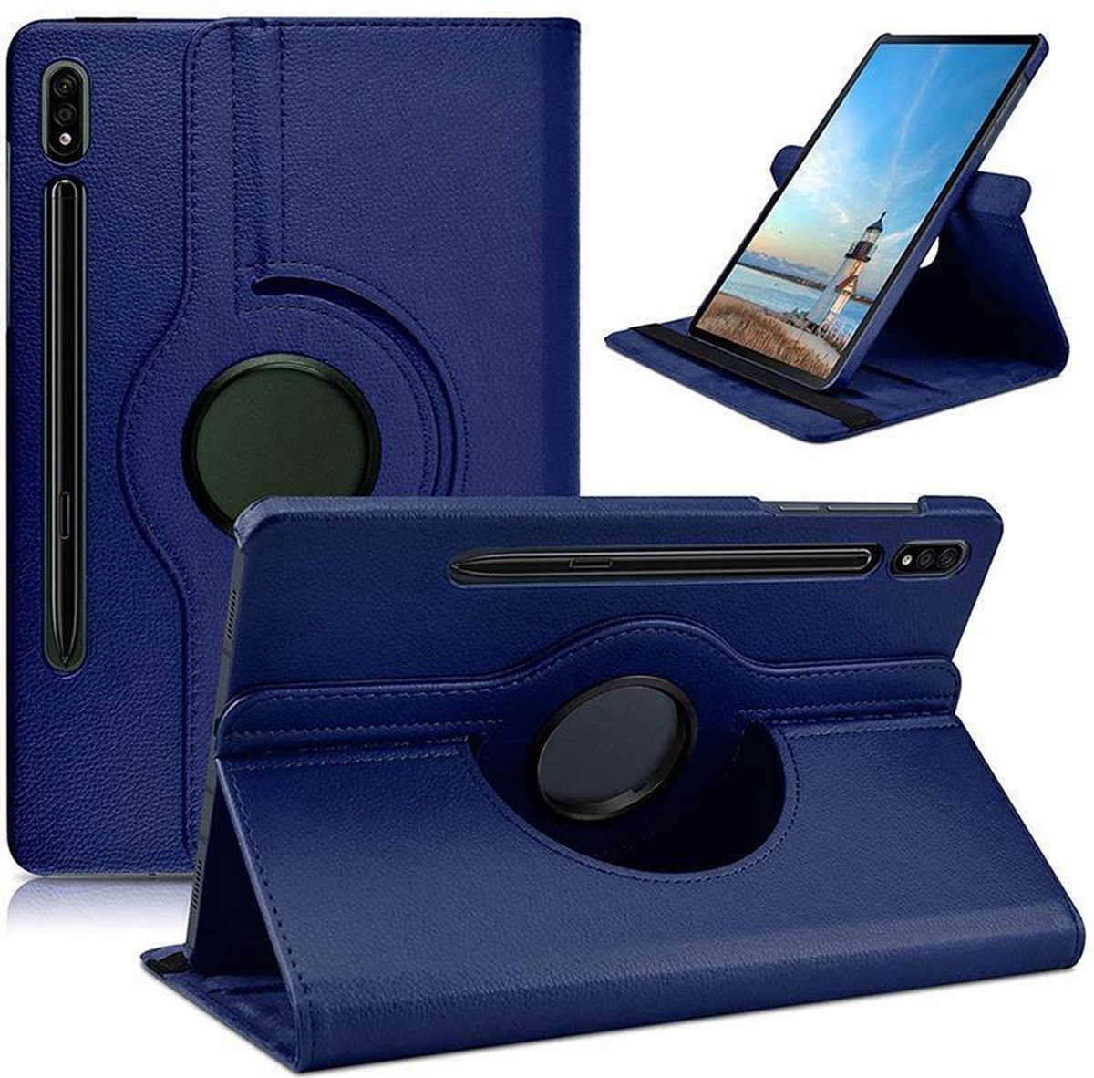 Draaibaar Hoesje - Rotation Tabletcase - Multi stand Case Geschikt voor: Samsung Galaxy Tab S9 FE 5G 10.9 inch (SM-X510/X516B/X518U) & Tab S9 (SM-X710/X716B/X718U) 11 inch Donkerblauw