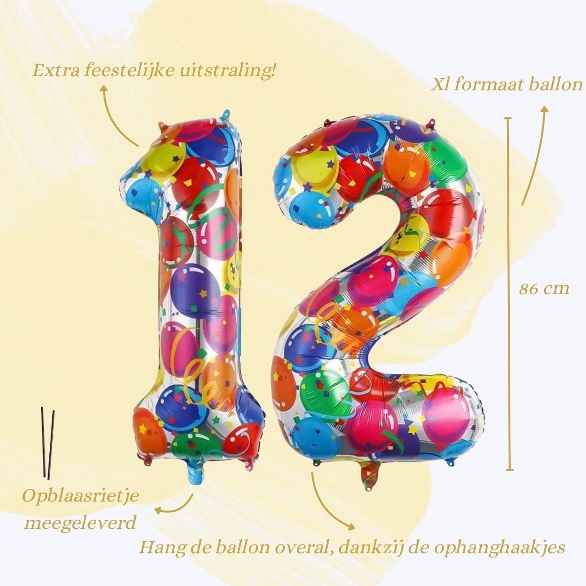 Cijfer Ballonnen Ballon Cijfer 12 Verjaardag Versiering Feest Helium Ballonnen Cijferballon Folieballon Kleur Xl Formaat — afbeelding 2