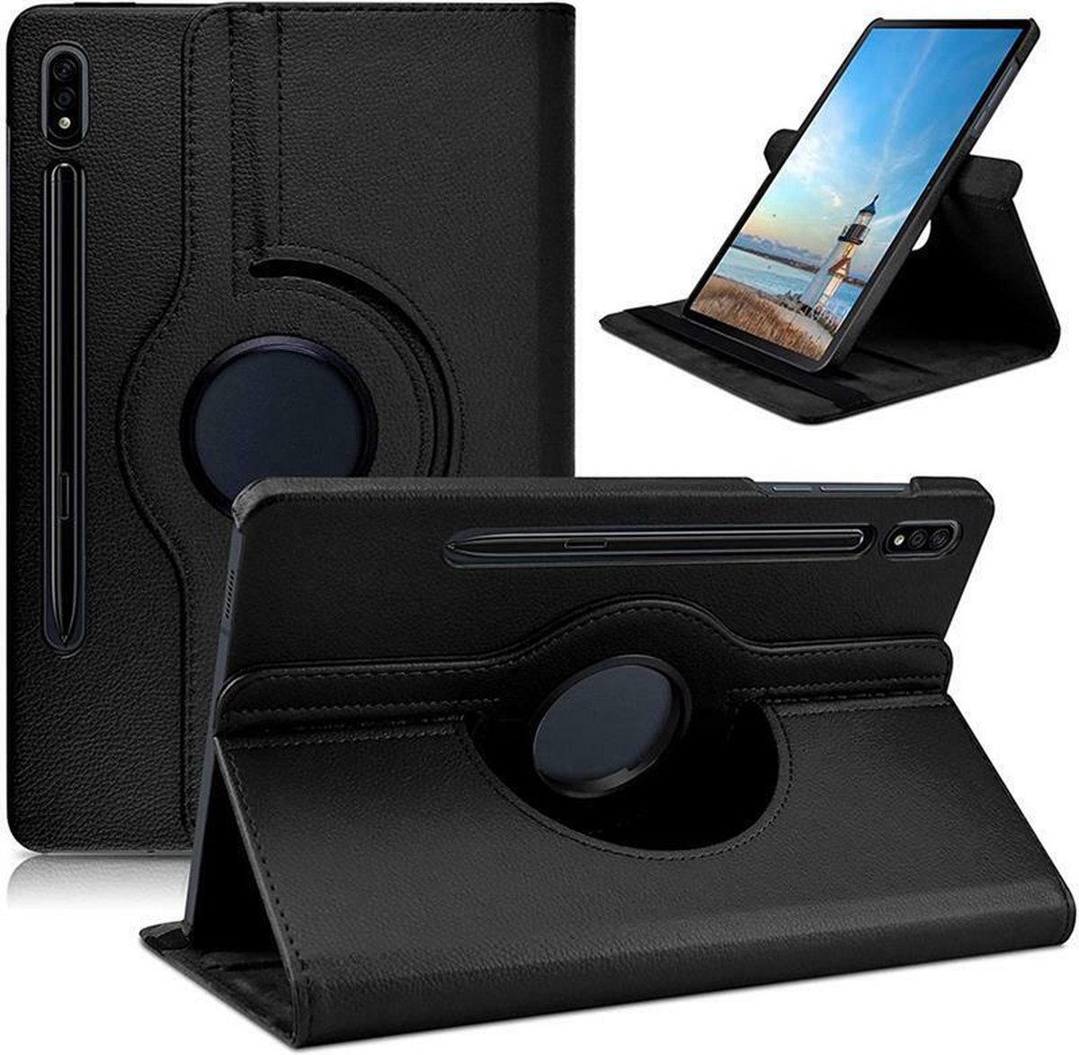 Draaibaar Hoesje - Rotation Tabletcase - Multi stand Case Geschikt voor: Samsung Galaxy Tab S9 FE+ Plus (SM-X810/SM-X816B/SM-X818U) & Tab S9 Plus (SM-X610/SM-X616) 12.4 inch 2023 Zwart