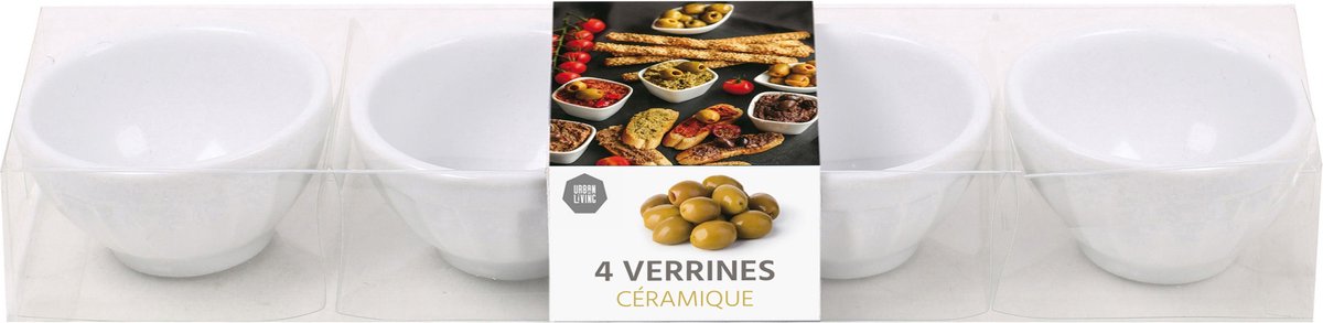 Urban Living kleine kommetjes/serveer schaaltjes - ivoor wit - keramiek - set 4x stuks - D6.5 cm - sausjes/hapjes/nootjes — cadeau in Wonen & Interieur - foto 2